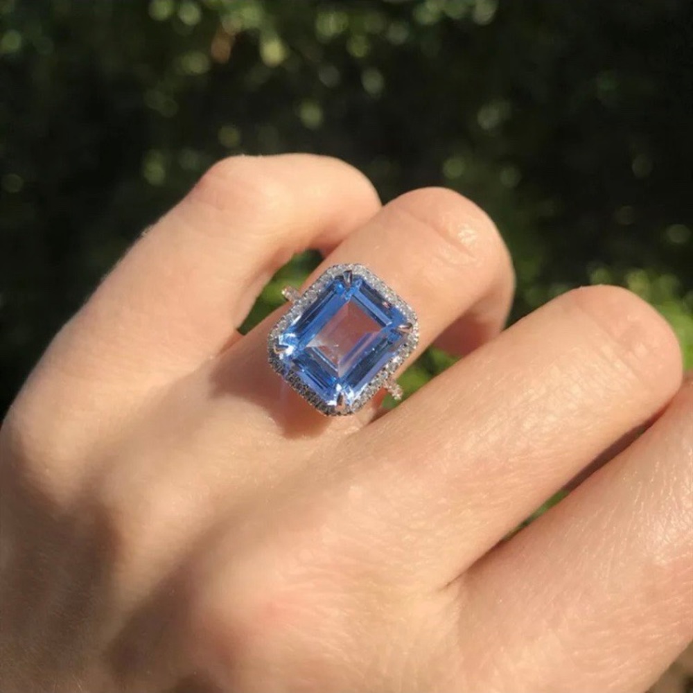 NEW 925 Sterling Silver Halo Sapphire Ring - Picture 2 of 7